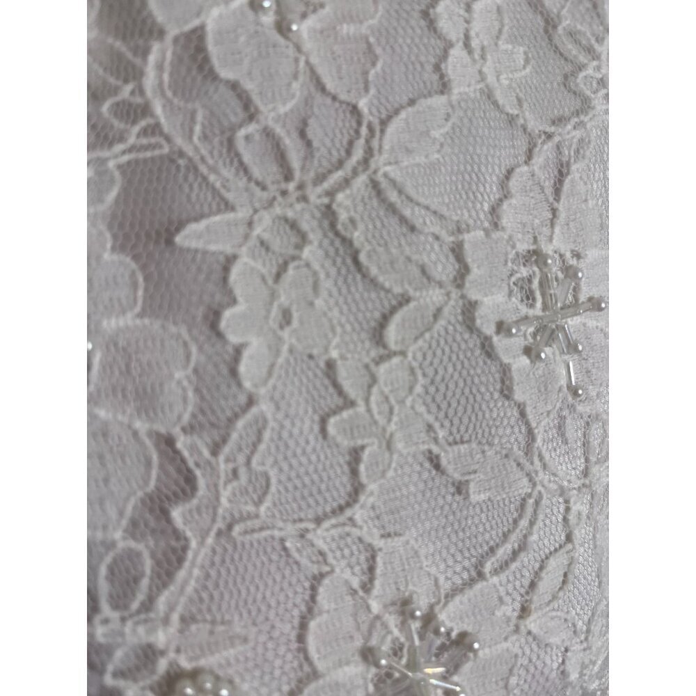 Retro Beaded Floral Top M White Glam Lace Bridal Retro Classic Chic Preppy Boho - Picture 10 of 15